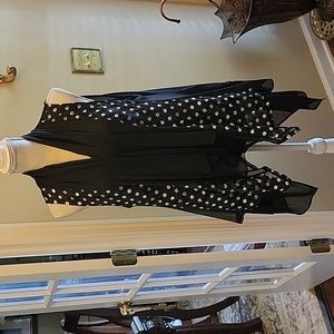 B.L.E.U. Black White floral lace polka dot sheer lined ruffled long vest Medium…